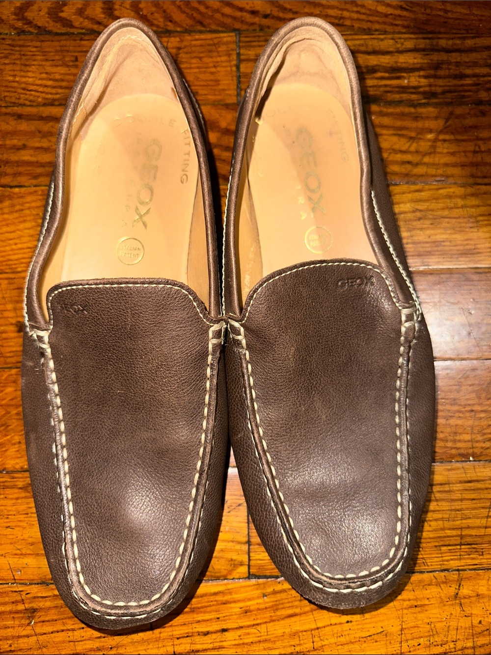 Geox Brown Leather Slip-On Driving Loafers